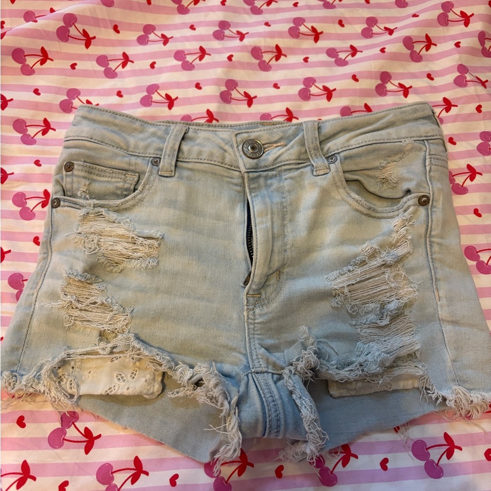 American Eagle Outfitters Blue Jean Shorts Distressed Frayed Hem